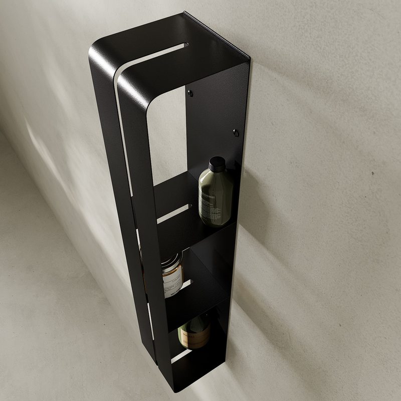 Vertical bathroom wall shelf